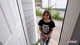 Petite Brunette Liv Revamped Rubs Wet Pussy While Sucking Big Cock