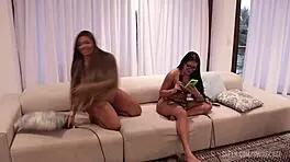 Stephanie Silveira and Tifany Rocha in sheer red swing