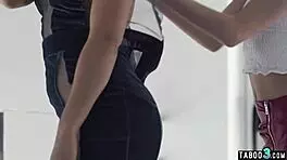 Blue Angel and Rebecca Volpetti, Skinny Hungarian and Italian Lesbians, Caress Small Tits and Trimmed Pussies in Stockings