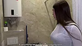 Does the hot brunette realtor moan while getting pounded doggystyle?