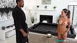 Petite busty asian masseuse gives nuru massage