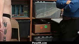 Loss prevention catches teen stealing and fucks her in the office