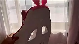 Hot cute blonde gamer receives a surprise in her tight spot.