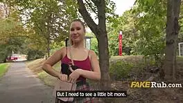 cute european girl with great knockers removes condom mid outdoor pickup for cash