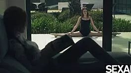 Flexible lesbian passionately kisses and sucks her sexy redhead girlfriend's nipples before eating her hot pussy in an intriguing display