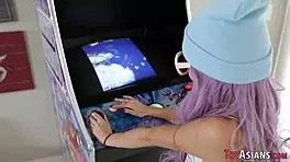 little asian skank with small tits rides big cock