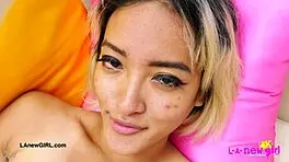 Gorgeous asian model displays her body in interview