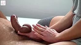 Soft femdom handjob from teen 18+ roommate with oil. She taught me ball squeezing and slapping!