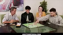 Freeuse skinny teen stepdaughter used by monster cocks next to stepdad!