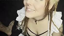 cute cat maid chokes on big dick down her throat, oops!