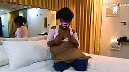 Petite amateur Gisela Nutz rides monster cock in casting interview.