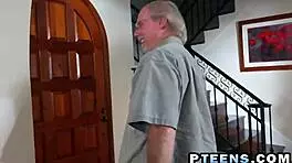 Two horny teens and nasty grandpa in hardcore threesome