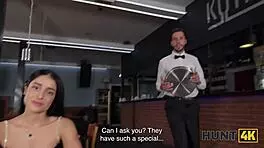 Hunter Spots Pretty Petite Brunette Babe Ara Mix In Cafe For Shaved Pussy POV Sex In Toilet