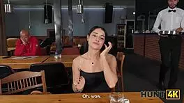 Hunter Spots Pretty Petite Brunette Babe Ara Mix In Cafe For Shaved Pussy POV Sex In Toilet