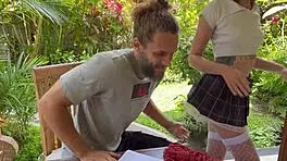 Tied-Up Babe Devours My Big Hard Boner with Deepthroat Blowjob from Sexy Blonde Teen Girlfriend