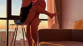 She Jumps On Bodybuilder's Dick At Sunset