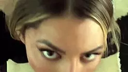 Petite blonde latina with natural tits shakes in pov sloppy blowjob, rimming, ball licking, cum in mouth