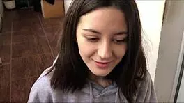 She sucked cock on balcony filling mouth with cum