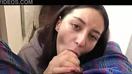 She sucked cock on balcony filling mouth with cum