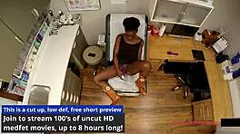 Rina arem undergoes stimulating exam with dildo vibrator on shaved pussy.