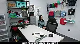 Hot shoplifting teen vanessa sky deepthroats security's big cock in shop.