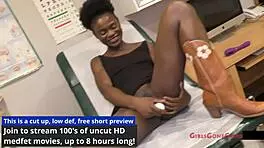 Rina arem undergoes stimulating exam with dildo vibrator on shaved pussy.