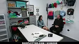Hot shoplifting teen vanessa sky deepthroats security's big cock in shop.