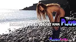 Skinny all natural russian beauty taya vais relaxing naked at the beach