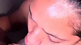 Cute Brunette Gives Slobbery Blowjob to Huge BBC in Bathroom With Deepthroat and Ball Licking Until Cumshot