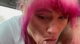 real hooker sucks and fucks bareback in car, takes load in mouth 😏