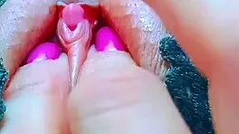 Strawberry pink pussy, fingering that perfect clit up close—wanna see her squirt? 😏💦