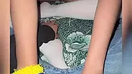 They fuck the salon girl with her pink tits! Real homemade video.