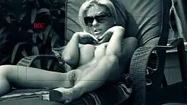 teen aubrey adams rubs small tits and fucks monster cock outdoors