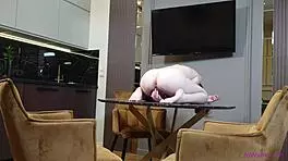 pale teen shows her ass and pink pussy while masturbating.