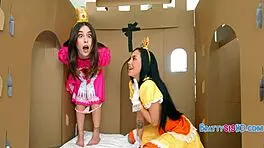 Cute Teen Hoes Teach Him About Booty Holes During Halloween Step Family Threesome.