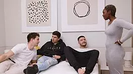 Innocent Ebony Fulfills Gangbang Fantasy with Double Penetration!