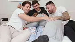 Innocent Ebony Fulfills Gangbang Fantasy with Double Penetration!