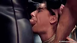 Gagged teen slave in anal threesome