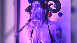 Devil filled with cum passionately gives blowjobs and uses huge dildo!