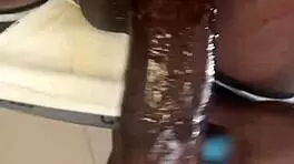 muscular bodybuilder sneaks big black cock toy into tight white pussy for intense solo orgasm