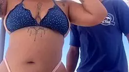 African Crossdresser Almost Fucks on Crowded Beach, Flashing Monster Cock.