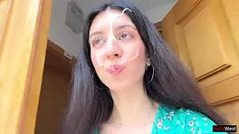 Hottie lost the game, walks with cum on face 😏