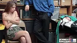 Petite teen gets busted and fucked by bad cop at office 😏