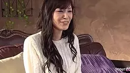 Cute Japanese teen squirts wildly! Uncensored casting vibrator clit play orgasm explosion!