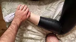 Sexy blonde in leggings gets cock in her tight pussy, amateur couple