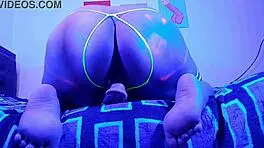 I moan while inserting dildo in my pussy in doggystyle. Enjoy my big ass in neon lingerie as I masturbate alone