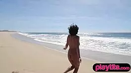 Wow, watch this curvy beauty strip naked outdoors with ripped clothes