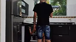 Brunette young latina housewife with small tits and piercing gets pretty ass bent over in muscular tattooed colombian encounter