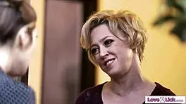 the fan girl passionately licks the milf voice actress of her favorite character in a steamy encounter