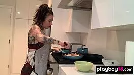 joanna angel, the inked milf housewife, cooks and dildos her pussy